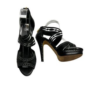 ISOLA Black & White Leather Ultra High Platform Sandal Women's Size 7M